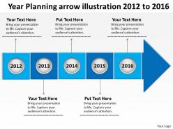 Product roadmap timeline year planning arrow illustration 2012 to 2016 powerpoint templates slides
