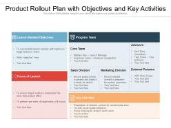 Product rollout plan with objectives and key activities