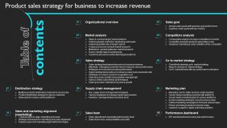 Product Sales Strategy For Business To Increase Revenue Table Of Contents Strategy SS V