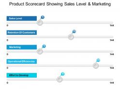 Product scorecard showing sales level and marketing