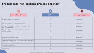 Product Size Risk Analysis Process Checklist