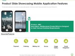 Product slide showcasing mobile application features commodity slide ppt graphics