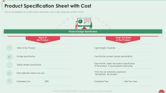 Product specification sheet with cost project in controlled environment