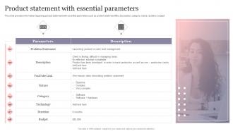 Product Statement With Essential Parameters New Product Introduction To Market Playbook