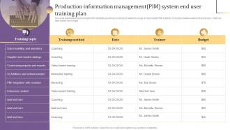Production Information Management PIM System End User Training Plan Implementing Product Information