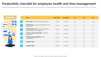 Productivity Checklist For Employee Health And Time Management