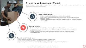 Products And Services Offered Remittance Service Provider Investor Funding Elevator Pitch Deck