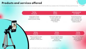 Products And Services Offered Tiktok Investor Funding Elevator Pitch Deck