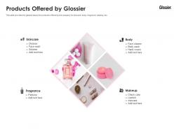 Products offered by glossier glossier investor funding elevator ppt themes