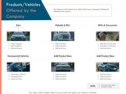 Products vehicles offered by the company ppt powerpoint presentation styles display