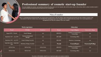 Professional Of Cosmetic Start Up Founder Personal And Beauty Care Business Plan BP SS