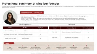 Professional Of Wine Bar Founder Wine And Dine Bar Business Plan BP SS