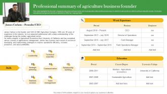 Professional Summary Of Agriculture Business Founder Crop Farming Business Plan BP SS