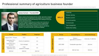 Professional Summary Of Agriculture Business Founder Farm And Agriculture Business Plan BP SS