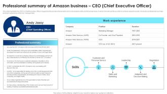 Professional Summary Of Amazon Business CEO Chief Executive Cloud Computing Technology BP SS