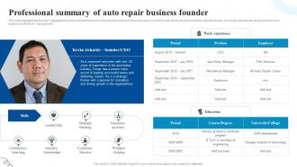 Professional Summary Of Auto Repair Car Service Center Business Plan BP SS