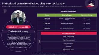 Professional Summary Of Bakery Shop Start Up Founder Bread Bakery Business Plan BP SS