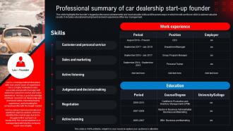 Professional Summary Of Car Dealership Start Up Founder New And Used Car Dealership BP SS