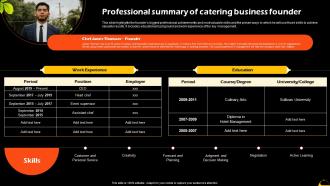 Professional Summary Of Catering Business Founder Catering And Food Service Management BP SS