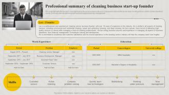 Professional Summary Of Cleaning Business Start Up Founder Cleaning Concierge BP SS