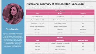 Professional Summary Of Cosmetic Start Up Cosmetic Manufacturing Business BP SS
