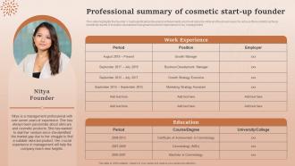 Professional Summary Of Cosmetic Start Up Founder Natural Cosmetic Business Plan BP SS