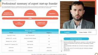 Professional Summary Of Export Start Up Founder Foreign Trade Business Plan BP SS