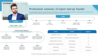 Professional Summary Of Export Start Up Founder Outbound Trade Business Plan BP SS