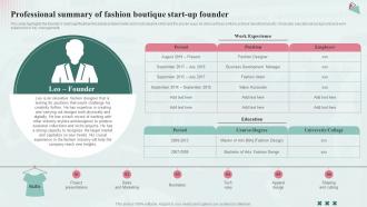 Professional Summary Of Fashion Boutique Fashion Industry Business Plan BP SS