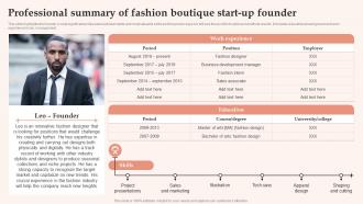Professional Summary Of Fashion Boutique Start Up Founder Womens Clothing Boutique BP SS