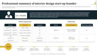 Professional Summary Of Interior Design Start Up Founder Architecture Business Plan BP SS