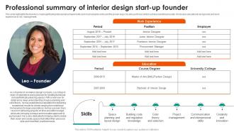 Professional Summary Of Interior Design Start Up Founder Commercial Interior Design Business Plan BP SS