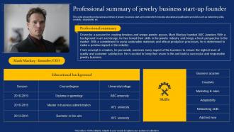 Professional Summary Of Jewelry Business Costume Jewelry Business Plan BP SS