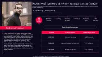 Professional Summary Of Jewelry Business Fine Jewelry Business Plan BP SS