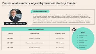 Professional Summary Of Jewelry Business Tiffany And Co Business Plan BP SS