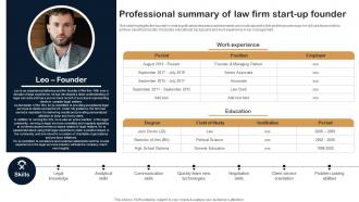 Professional Summary Of Law Firm Start Up Founder Legal Firm Business Plan BP SS