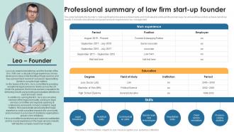 Professional Summary Of Law Firm Start Up Founder Legal Services Business Plan BP SS