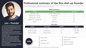 Professional Summary Of Law Firm Start Up Founder Start Up Law Office Business Plan BP SS