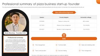 Professional Summary Of Pizza Business Pizzeria Business Plan BP SS