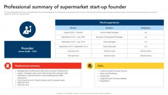 Professional Summary Of Supermarket Start Up Founder Discount Store Business Plan BP SS