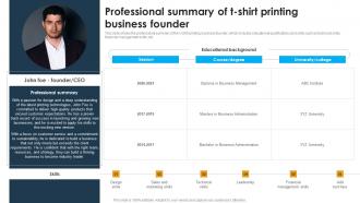Professional Summary Of T Shirt Printing Custom Apparel Printing Business Plan BP SS