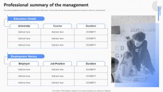 Professional Summary Of The Management Company Summary Of The Day Care Start Up
