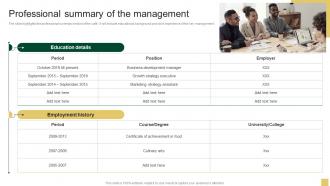Professional Summary Of The Management Sample Northern Trust Business Plan BP SS