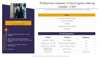 Professional Summary Of Travel Agency Start Up Founder Ceo Travel Consultant Business BP SS