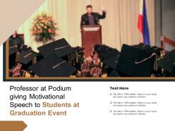 Professor at podium giving motivational speech to students at graduation event