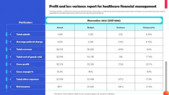 Profit And Loss Variance Report For Healthcare Financial Management