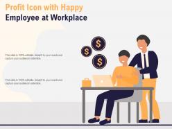 Profit Icon With Happy Employee At Workplace
