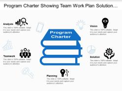 Program charter showing team work plan solution analysis and vision