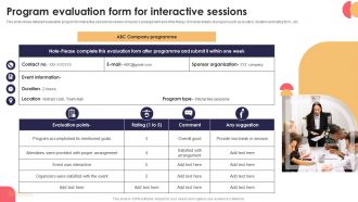 Program Evaluation Form For Interactive Sessions