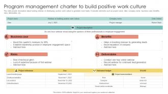 Program Management Charter To Build Positive Work Culture
